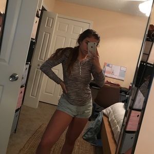 grey and white long sleeve